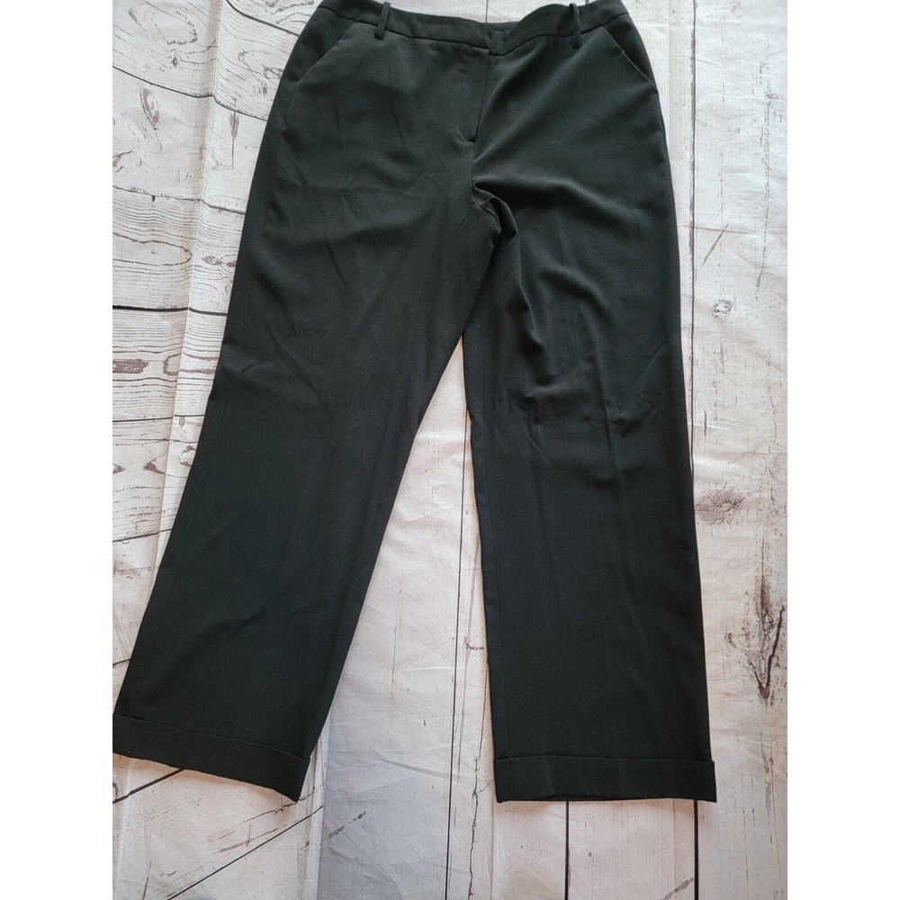 Womens Larry Levine Stretch Dress Trouser Pants Black Wide Flare Leg 16